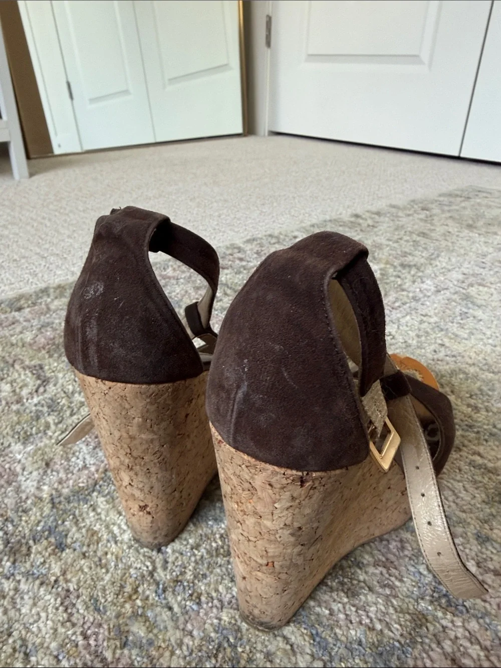Jimmy Choo Brown Suede Cork Platform Sandals